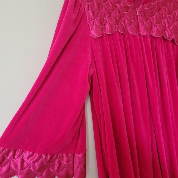 Vintage 80s Diamond Tea Velour Velvet Pink Robe - Picture 6 of 10